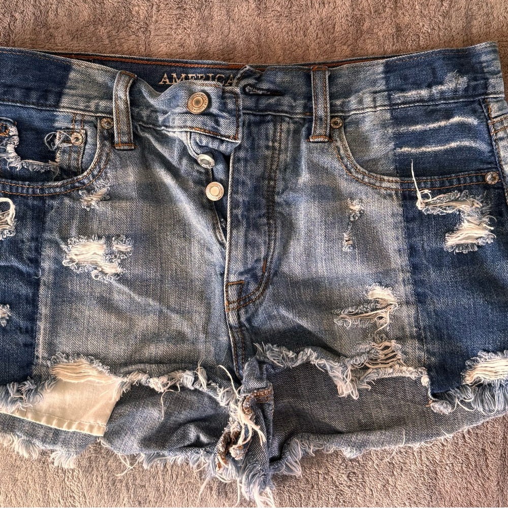 American Eagle Outfitters Women's Distressed Blue Denim Shorts